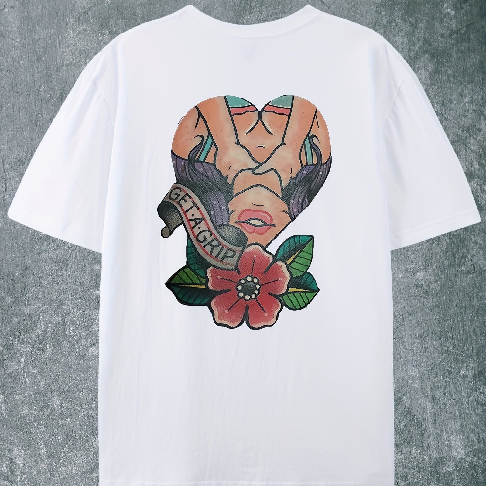 Get A Grip, Street Style, (Cotton T-shirt) Men Round Neck Short-sleeved Cotton Casual T-shirt, Loose Style, Versatile,