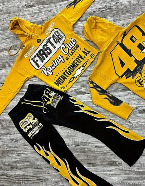 Load image into Gallery viewer, Urban Sweater Set Men&#39;s Hip Hop Drippy Loose Hooded Sweater &amp; Flared Pants Set
