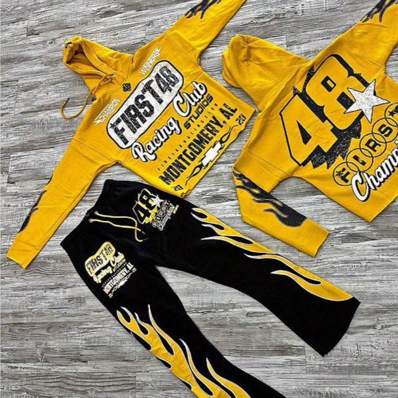 Urban Sweater Set Men's Hip Hop Drippy Loose Hooded Sweater & Flared Pants Set