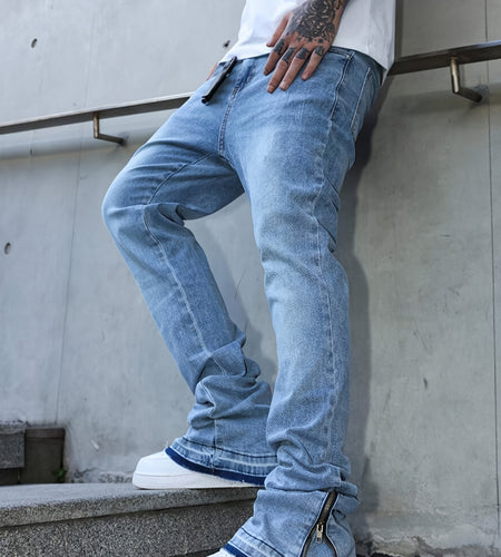 Men  Jeans with Ankle Zipper | Streetwear Denim Pants for Casual Style Streetwear Jeans - Ankle Zip Cuff Design  Urban Fashion Jeans,