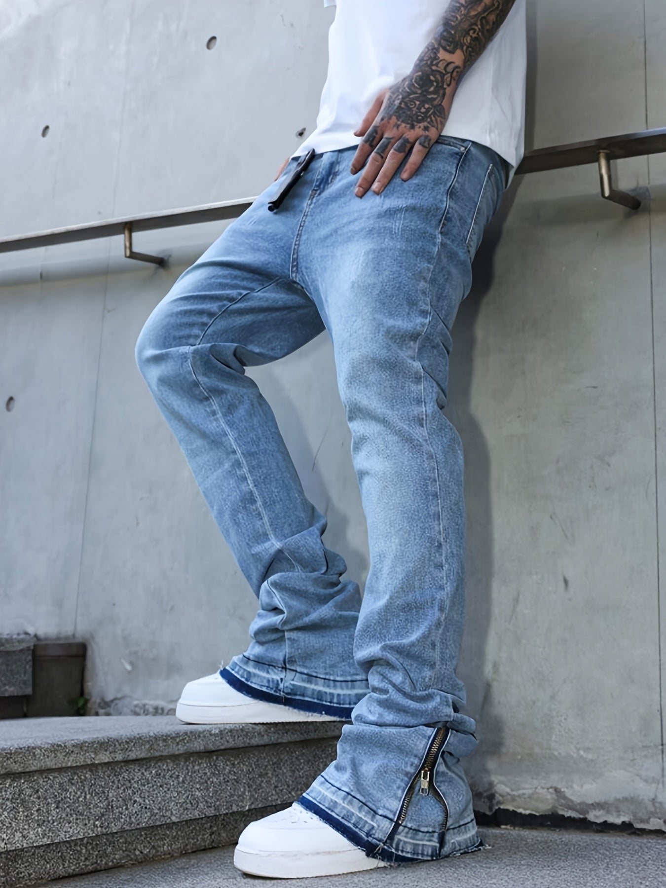 Men  Jeans with Ankle Zipper | Streetwear Denim Pants for Casual Style Streetwear Jeans - Ankle Zip Cuff Design  Urban Fashion Jeans,