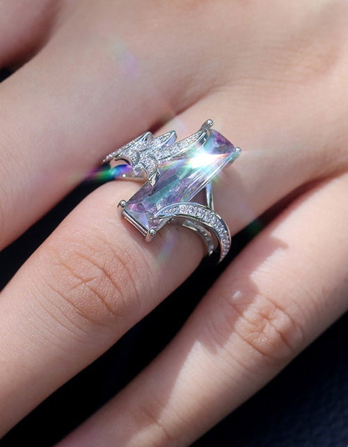 Load image into Gallery viewer, 925 Silver Plated Rainbow Square Topaz Ring for Women - Elegant, Stylish, Perfect for Banquet Party Jewelry Gifts
