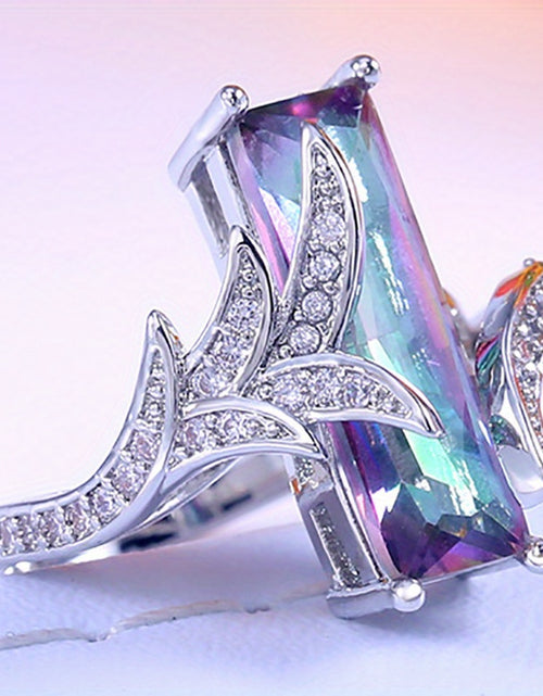 Load image into Gallery viewer, 925 Silver Plated Rainbow Square Topaz Ring for Women - Elegant, Stylish, Perfect for Banquet Party Jewelry Gifts
