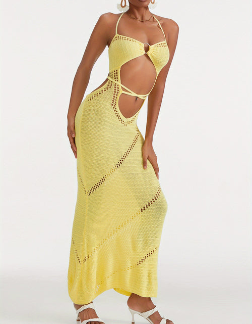 Load image into Gallery viewer, Women Sleeveless Knit Long Dress Solid Color Halter Front Cutout Back Tie-Up Slim Dress
