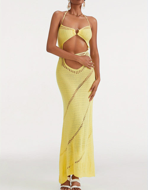 Load image into Gallery viewer, Women Sleeveless Knit Long Dress Solid Color Halter Front Cutout Back Tie-Up Slim Dress
