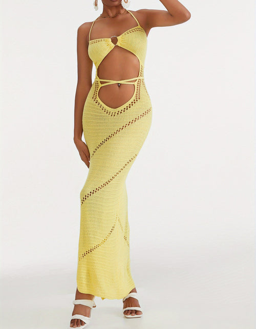 Load image into Gallery viewer, Women Sleeveless Knit Long Dress Solid Color Halter Front Cutout Back Tie-Up Slim Dress
