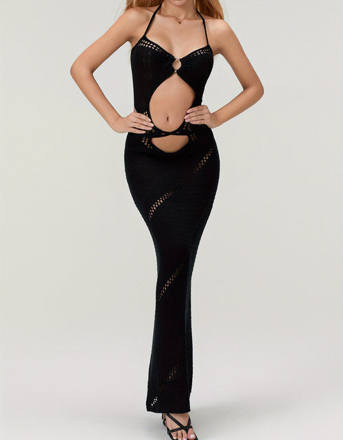Load image into Gallery viewer, Women Sleeveless Knit Long Dress Solid Color Halter Front Cutout Back Tie-Up Slim Dress

