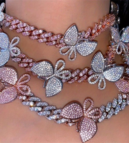 Hip Hop Micro-Inlaid Butterfly Cuban Necklace Men's And Women's Same Clavicle Chain Popular