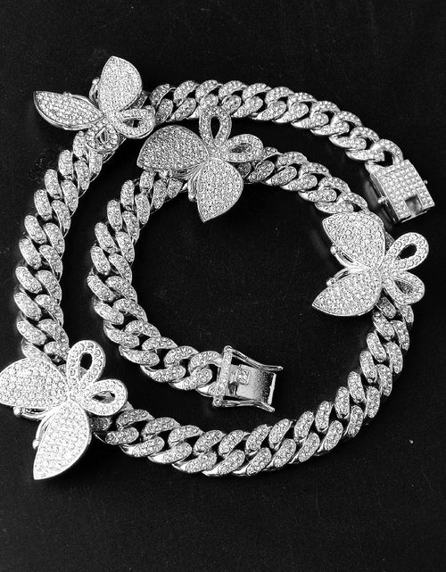 Load image into Gallery viewer, Hip Hop Micro-Inlaid Butterfly Cuban Necklace Men&#39;s And Women&#39;s Same Clavicle Chain Popular
