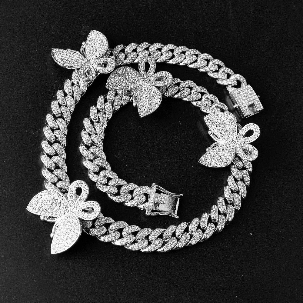 Hip Hop Micro-Inlaid Butterfly Cuban Necklace Men's And Women's Same Clavicle Chain Popular