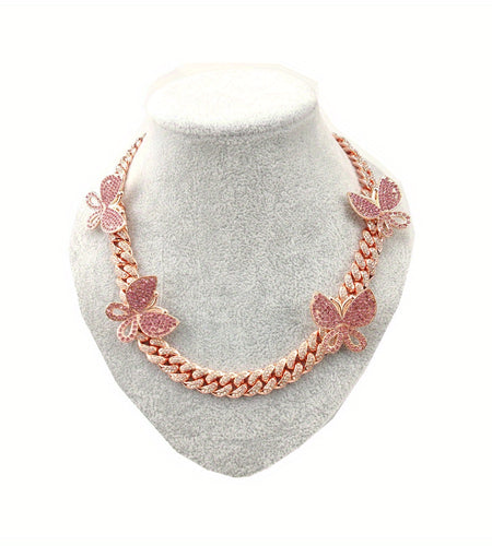 Hip Hop Micro-Inlaid Butterfly Cuban Necklace Men's And Women's Same Clavicle Chain Popular