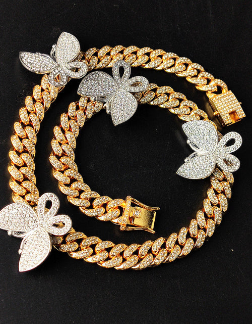 Load image into Gallery viewer, Hip Hop Micro-Inlaid Butterfly Cuban Necklace Men&#39;s And Women&#39;s Same Clavicle Chain Popular
