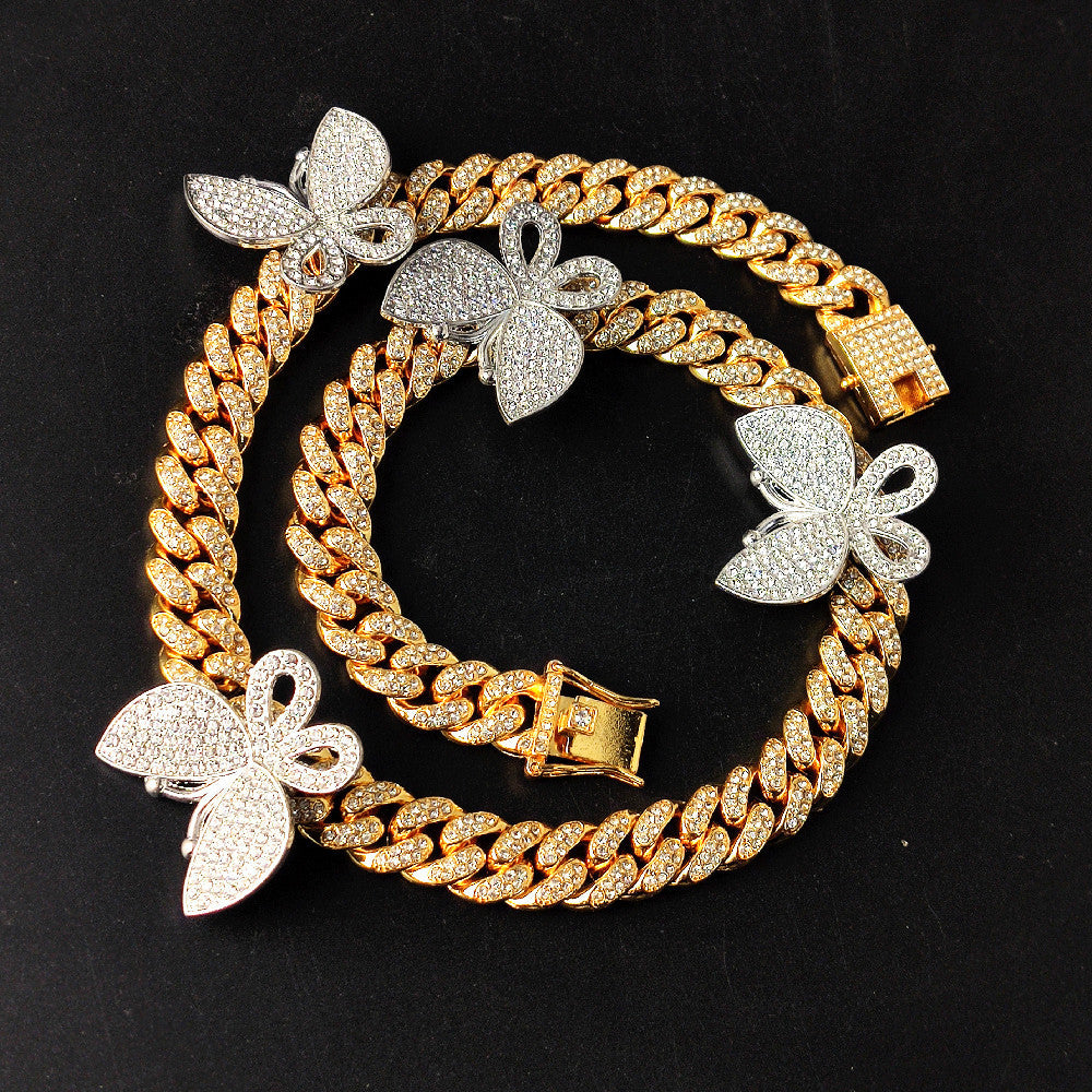 Hip Hop Micro-Inlaid Butterfly Cuban Necklace Men's And Women's Same Clavicle Chain Popular