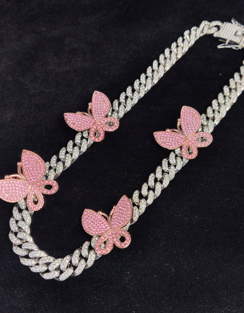 Load image into Gallery viewer, Hip Hop Micro-Inlaid Butterfly Cuban Necklace Men&#39;s And Women&#39;s Same Clavicle Chain Popular
