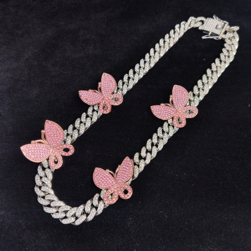 Hip Hop Micro-Inlaid Butterfly Cuban Necklace Men's And Women's Same Clavicle Chain Popular