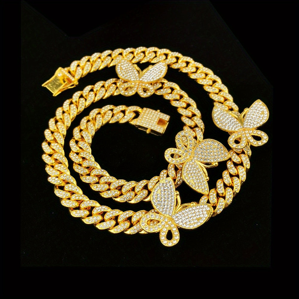 Hip Hop Micro-Inlaid Butterfly Cuban Necklace Men's And Women's Same Clavicle Chain Popular
