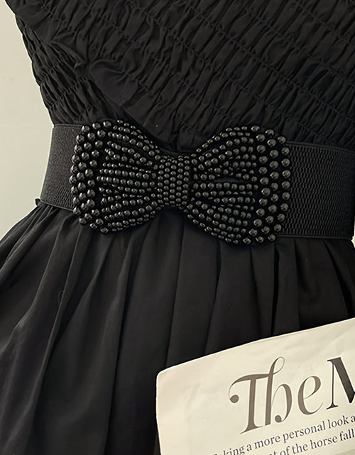 Load image into Gallery viewer, Elegant Wide Imitation Pearl Bow Solid Colored Elastic Waistband Classic Coat Dress Belt for Women
