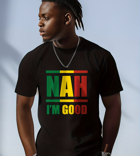 "NAH I'M GOOD" Colorful Printed Cotton Men's T-Shirt Graphic T-Shirt Men's Summer Clothing, 1 pc, 100% cotton T-shirt