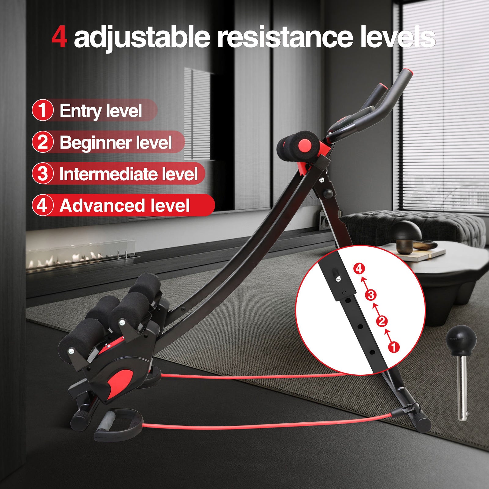 440 Lbs Ab Workout Weight Capacity Equipment, Ab Machine For Home Gym, Foldable Core & Abdominal Exercise Machine, Adjustable Ab Machine Full Body Workout Exercise Fitness Equipment Adjustable Height With Resistance Bands, Du