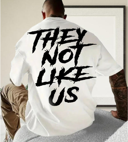 THEY NOT LIKE US Men's Thick Cotton T-Shirt - Bold Letter Print, Short-Sleeve Round Neck, Casual Summer Tee, Machine Washable, Regular Fit,