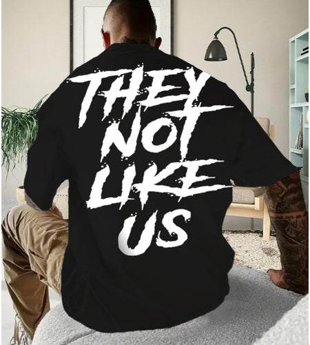 THEY NOT LIKE US Men's Thick Cotton T-Shirt - Bold Letter Print, Short-Sleeve Round Neck, Casual Summer Tee, Machine Washable, Regular Fit,