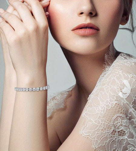 Moissanite Tennis Bracelet - White Golden, 925 Sterling Silver, Dazzling Round Cut Gemstones, Secure Clasp - Elegant Jewelry Gift for Women and Men, Lab Created Simulated Diamond, 4mm D Color VVS1