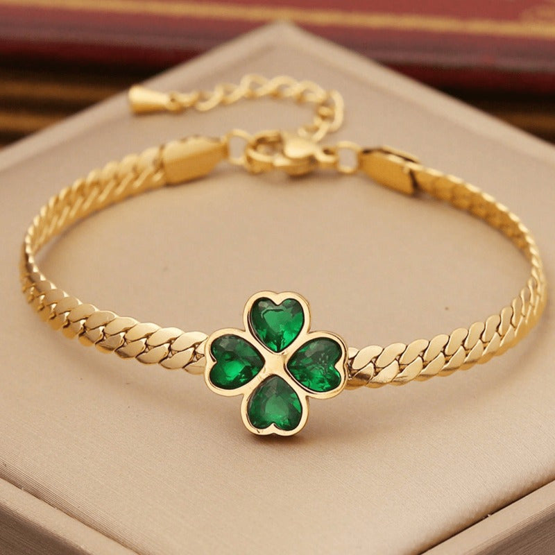 1set Green Heart Cubic & Flower Shaped Stainless Steel Jewelry Set for Women, 3pcs Including Necklace, Bracelet And Earrings, Suitable for Daily And Special Occasion, Ideal Choice for Gift