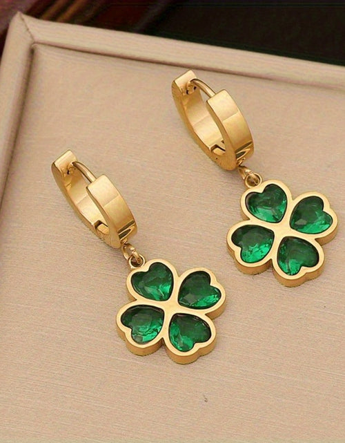 Load image into Gallery viewer, 1set Green Heart Cubic &amp; Flower Shaped Stainless Steel Jewelry Set for Women, 3pcs Including Necklace, Bracelet And Earrings, Suitable for Daily And Special Occasion, Ideal Choice for Gift
