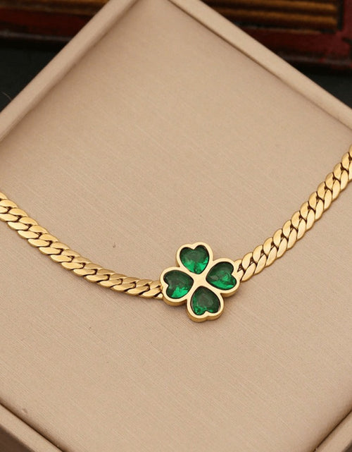 Load image into Gallery viewer, 1set Green Heart Cubic &amp; Flower Shaped Stainless Steel Jewelry Set for Women, 3pcs Including Necklace, Bracelet And Earrings, Suitable for Daily And Special Occasion, Ideal Choice for Gift
