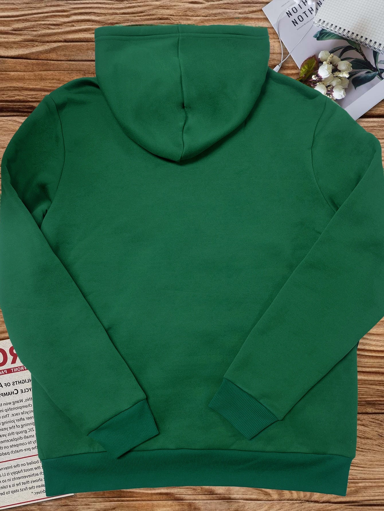 Men Green Graphic Hoodie - "Without God I Am Nothing" Print, Long Sleeve Pullover with Front Pocket, Casual Fall/Winter Wear, Polyester Knit Fabric