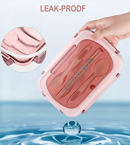 40.58oz Leak-Proof Bento Box with Cutlery - BPA-Free, Microwave Safe, 3 Compartments,  Secure Locking Lid