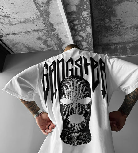 [Gangster Graphic Print Tee] Men's Trendy Casual Crew Neck Short Sleeves Loose T-shirt - Comfy Graphic Print Head Covering Gangster - Summer Outdoor Top