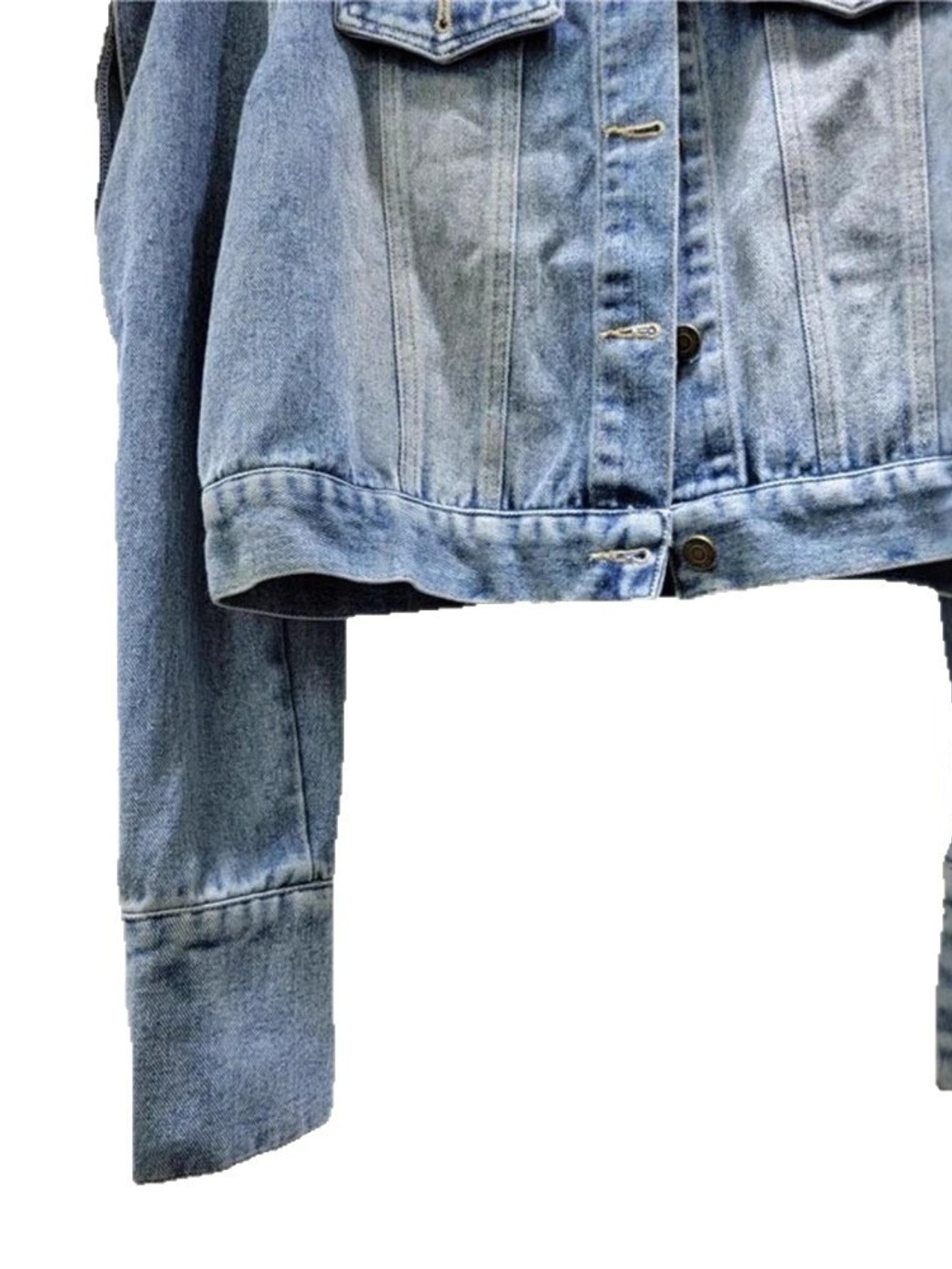 Trendy Fashion Women Denim Jacket | Niche Design, Retro Style, Heavy Industry, Right-Angle, Short, Asymmetrical Hem, Single Breasted, Long Sleeve, Casual Fit