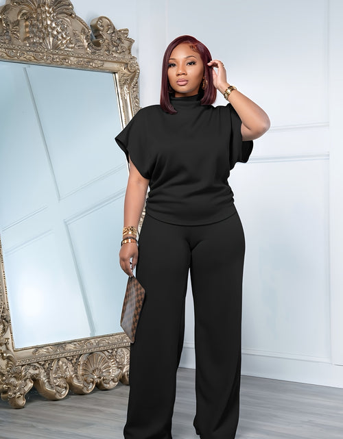 Load image into Gallery viewer, [Spring Casual Set] Two-piece Spring And Summer Casual Set | Women&#39;s Short Sleeved Semi High Neck Loose Top Wide Leg Pants Set, Casual Sports Set
