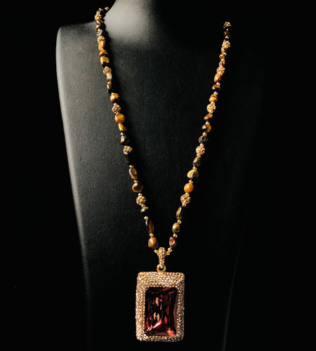 Unique Coffee Color Tiger Eye Stone Pendant Necklace - Stylish Accessory with Natural Stone, Adjustable Chain, and Masculine Design - Perfect Gift for Father, Boyfriend, or Husband