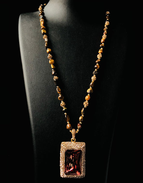 Load image into Gallery viewer, Unique Coffee Color Tiger Eye Stone Pendant Necklace - Stylish Accessory with Natural Stone, Adjustable Chain, and Masculine Design - Perfect Gift for Father, Boyfriend, or Husband
