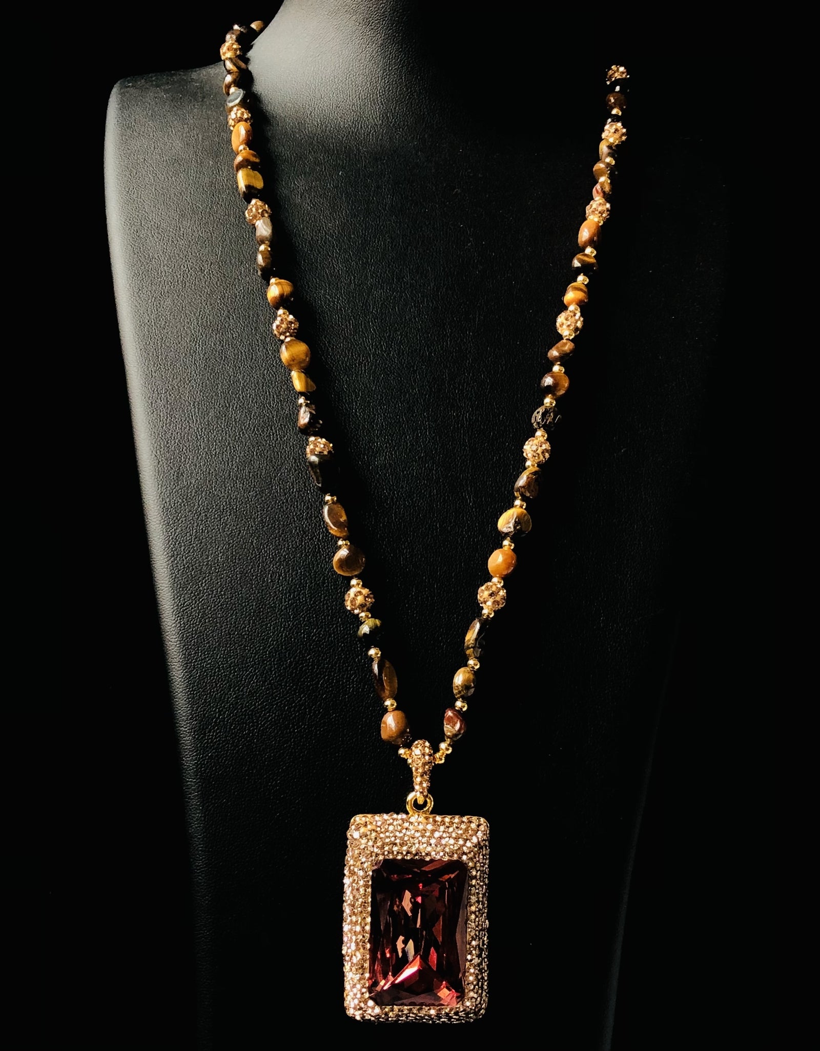 Unique Coffee Color Tiger Eye Stone Pendant Necklace - Stylish Accessory with Natural Stone, Adjustable Chain, and Masculine Design - Perfect Gift for Father, Boyfriend, or Husband