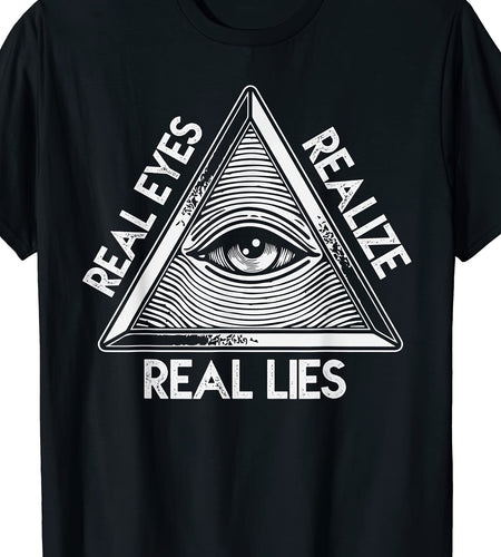 [Cotton Graphic Print Tee] 100% Cotton Real Eyes Realize Real Lies Graphic Print Crew Neck T-Shirt - Men's Short Sleeve
