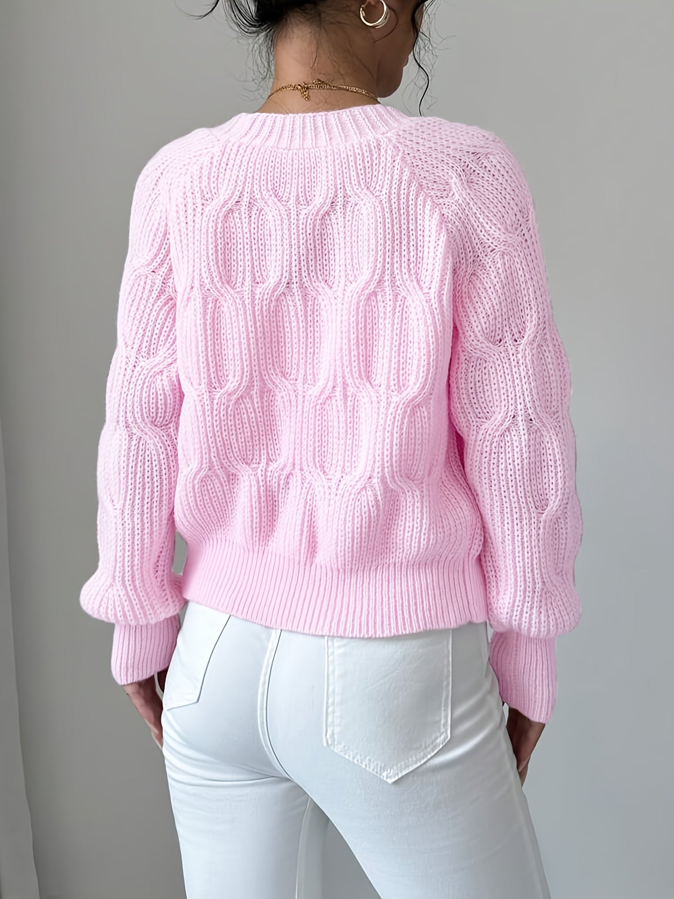 Women's Elegant Soft Pink Sweater Cardigan - Chic V-Open Front Neckline, Long Sleeve Layering Piece for Fall/Winter, Non-Transparent Sweater for Everyday & Formal Outfits, Winter Apparel, Ribbed Texture, Durable Knitwear