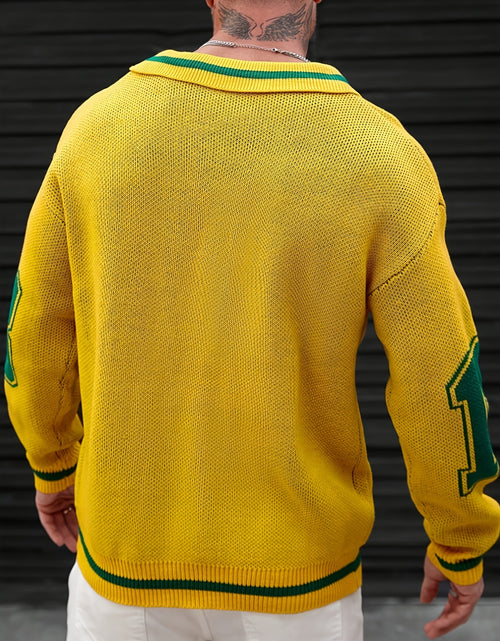 Load image into Gallery viewer, Men Basketball-Inspired Knit Pullover Sweater, Geometric Pattern Long Sleeve Casual sports knit tops, Men&#39;s autumn and winter knitted pullover.

