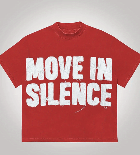 Men's Casual Cotton T-Shirt with "Move in Silence" Graphic Print, Crew Neck, Short Sleeve, Regular Fit, 100% Cotton Knit Fabric, Summer Wear -  | Distressed Print Design | Medium Thickness Cotton