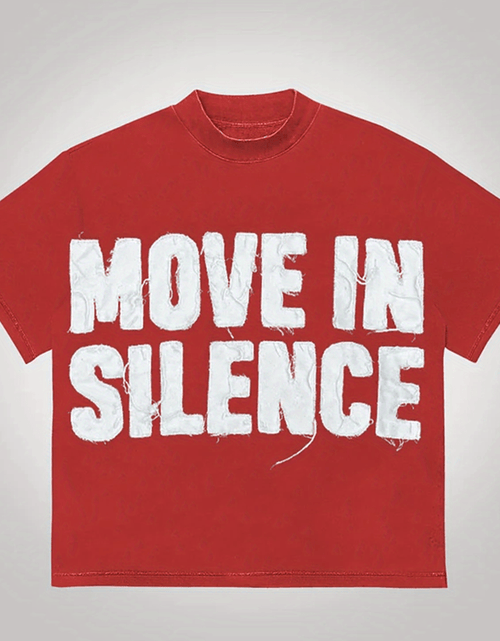 Load image into Gallery viewer, Men&#39;s Casual Cotton T-Shirt with &quot;Move in Silence&quot; Graphic Print, Crew Neck, Short Sleeve, Regular Fit, 100% Cotton Knit Fabric, Summer Wear -  | Distressed Print Design | Medium Thickness Cotton
