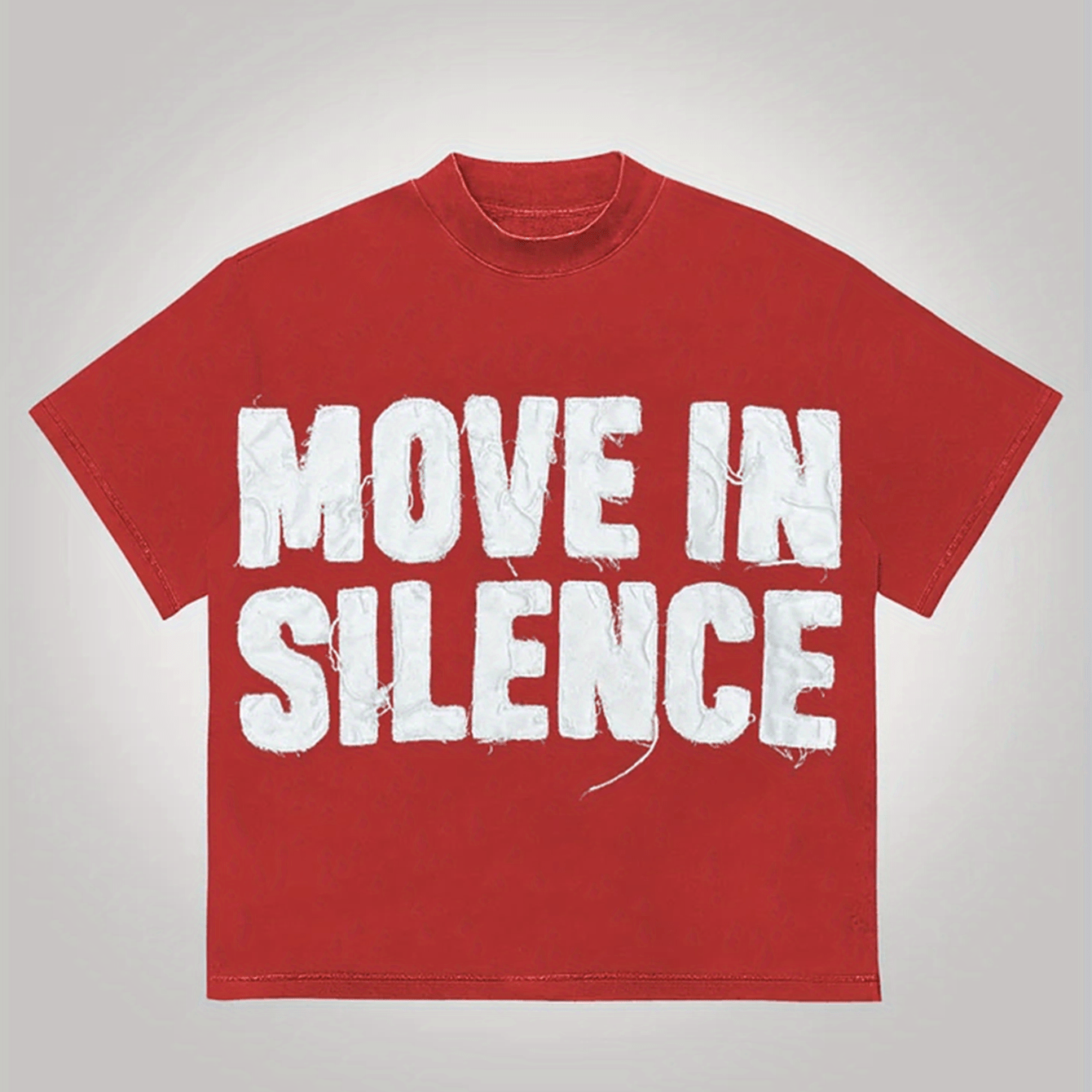 Men's Casual Cotton T-Shirt with "Move in Silence" Graphic Print, Crew Neck, Short Sleeve, Regular Fit, 100% Cotton Knit Fabric, Summer Wear -  | Distressed Print Design | Medium Thickness Cotton