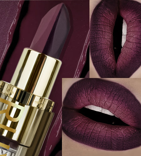 Matte Two-Toned Lipstick - Waterproof, Sweatproof, Long-Lasting, Easy-to-Apply Burgundy & Golden-Brown Shades with Transparent Window - for All Skin Types
