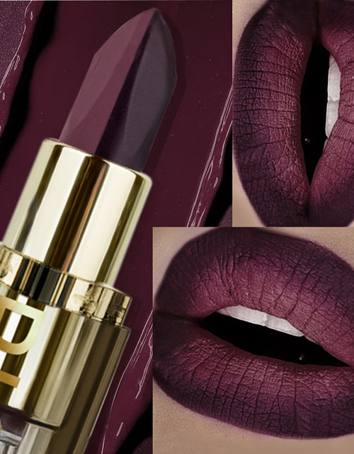 Load image into Gallery viewer, Matte Two-Toned Lipstick - Waterproof, Sweatproof, Long-Lasting, Easy-to-Apply Burgundy &amp; Golden-Brown Shades with Transparent Window - for All Skin Types
