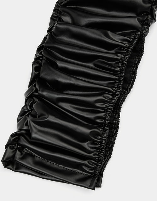 Load image into Gallery viewer, Women&#39;s Shiny Leather-Like Jumpsuit - Black Long Sleeve with Scrunched Pants &amp; Drawstring Waist | Edgy Bodycon Style for Night Clubs, Fashion Events &amp; Streetwear (Stretchy Fabric Slim-Fitting) for Fall &amp; Winter
