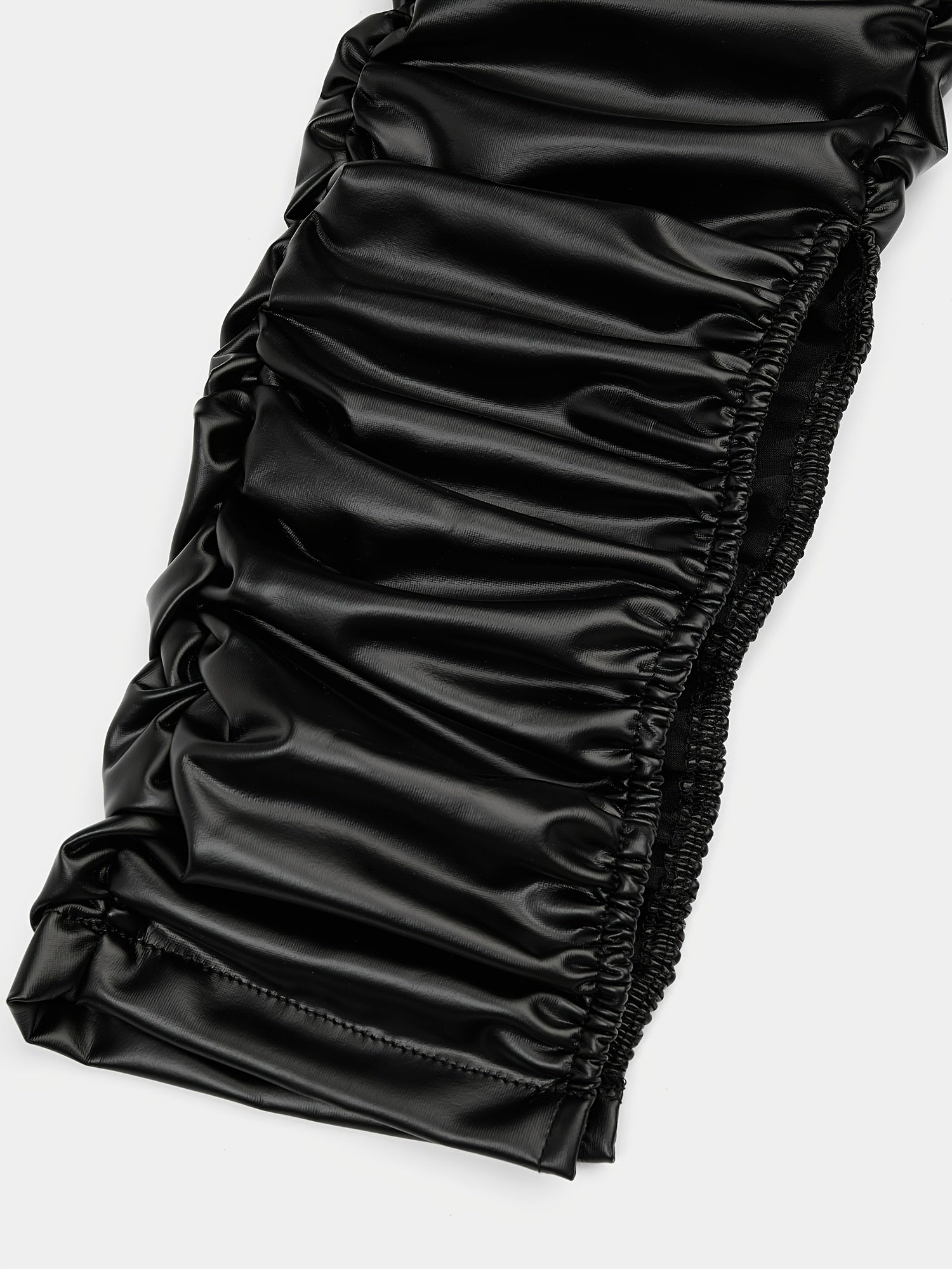Women's Shiny Leather-Like Jumpsuit - Black Long Sleeve with Scrunched Pants & Drawstring Waist | Edgy Bodycon Style for Night Clubs, Fashion Events & Streetwear (Stretchy Fabric Slim-Fitting) for Fall & Winter