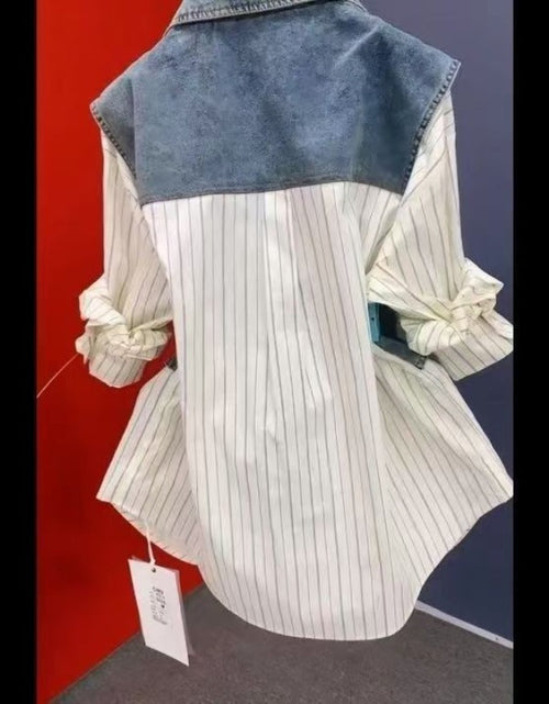 Load image into Gallery viewer, Women Easy on Denim Shacket, Featuring a No Zipper Button Design with a Two-Layer Appearance, Casual Blazer for Spring 2026  Versatile Plus Size Outerwear
