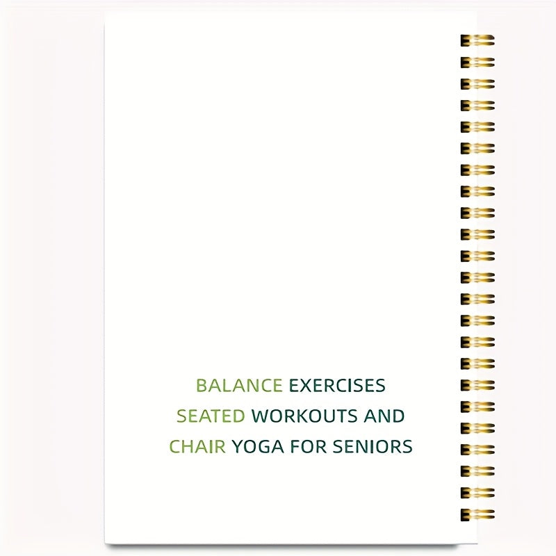 50-Page Chair Yoga Exercise Book for Seniors & Adults - Elderly Seated Yoga Poses Guide with Chair Squats, Balance Training & Stretching - Spiral Bound-like Binding (No Binding Removal) - Home, Gym