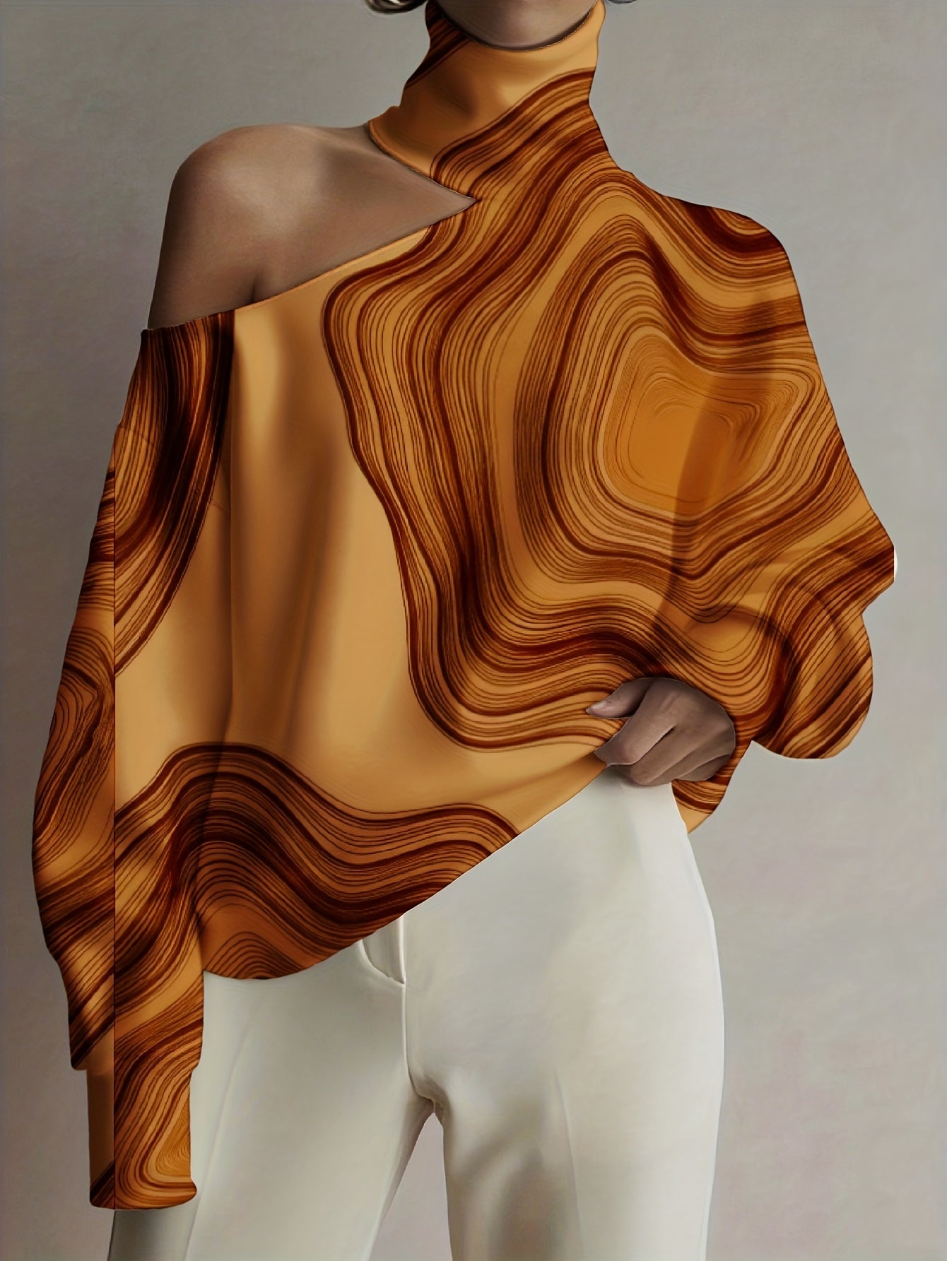 Women's Fashion Turtleneck Top- Off-the-Shoulder Turtleneck Hoodie Multicolor Floral Print Casual Wear for Women Autumn and Winter Fashion